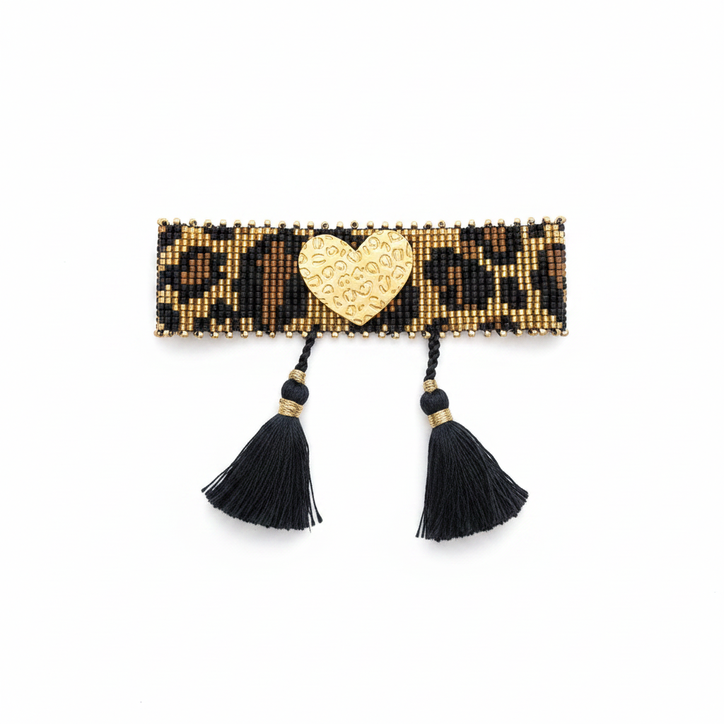 Pulsera dorada animal print corazon
