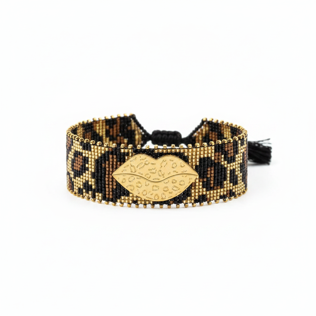 Pulsera cafe dorada boca