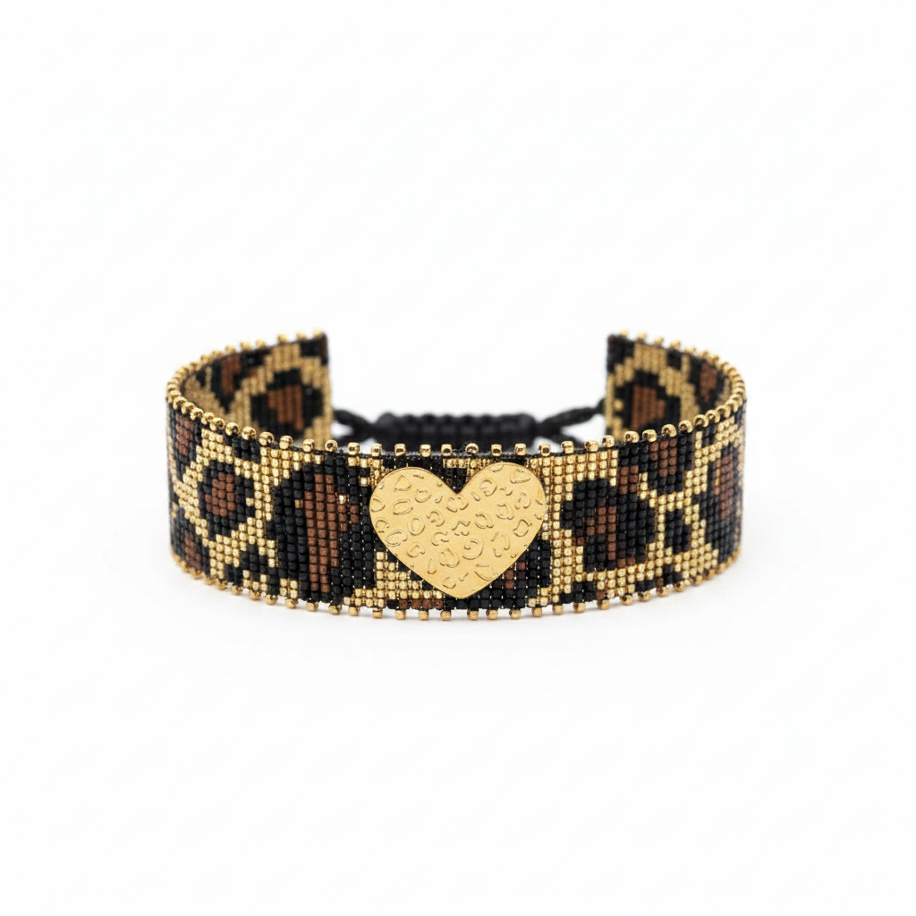 Pulsera cafe dorada corazon