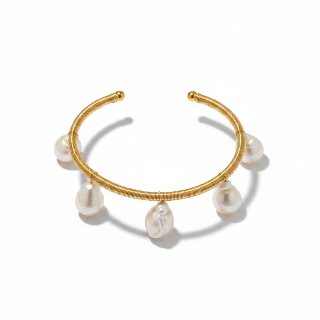 Pulsera dorada perlas barrocas
